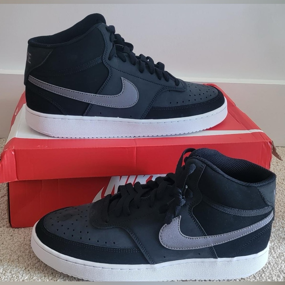 NIB Nike Court Vision Mid - black, dark gray & white Size 9